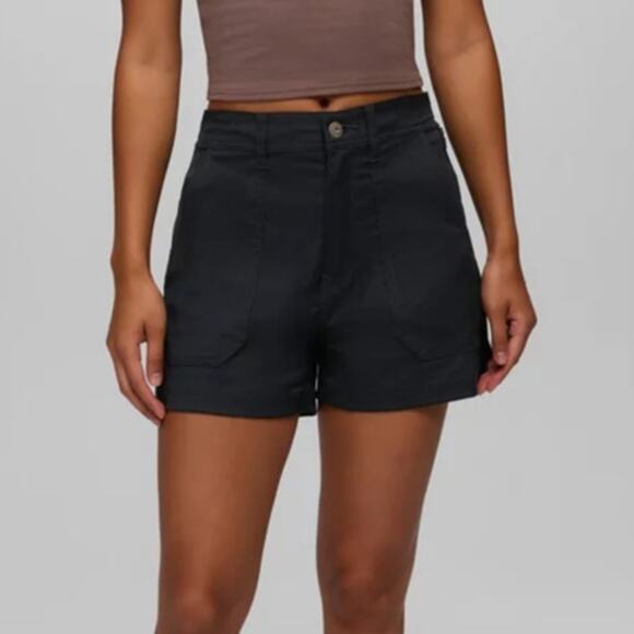 Prana Stretch Zion Cargo Short 3" Womens 10 Black Standard Fit High Rise Stretch - Picture 1 of 13